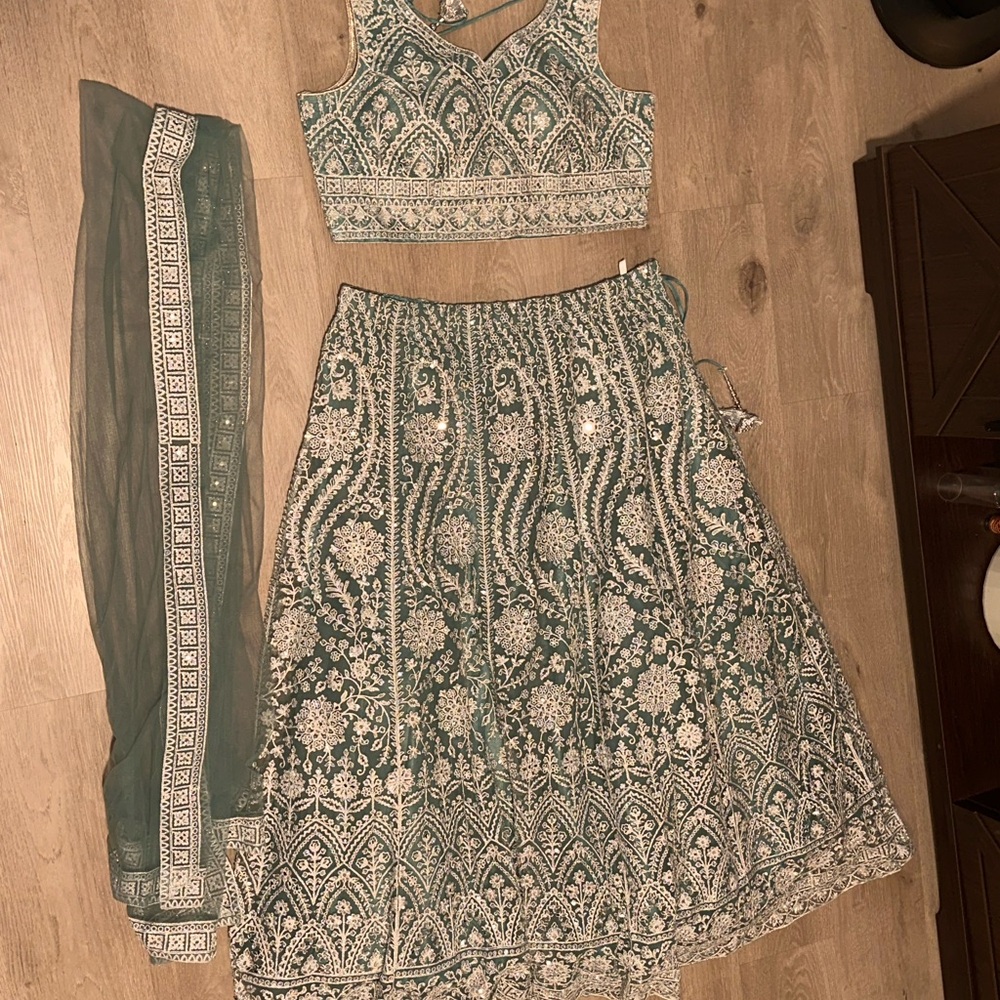 Embroidered Green and Silver Lehenga Set